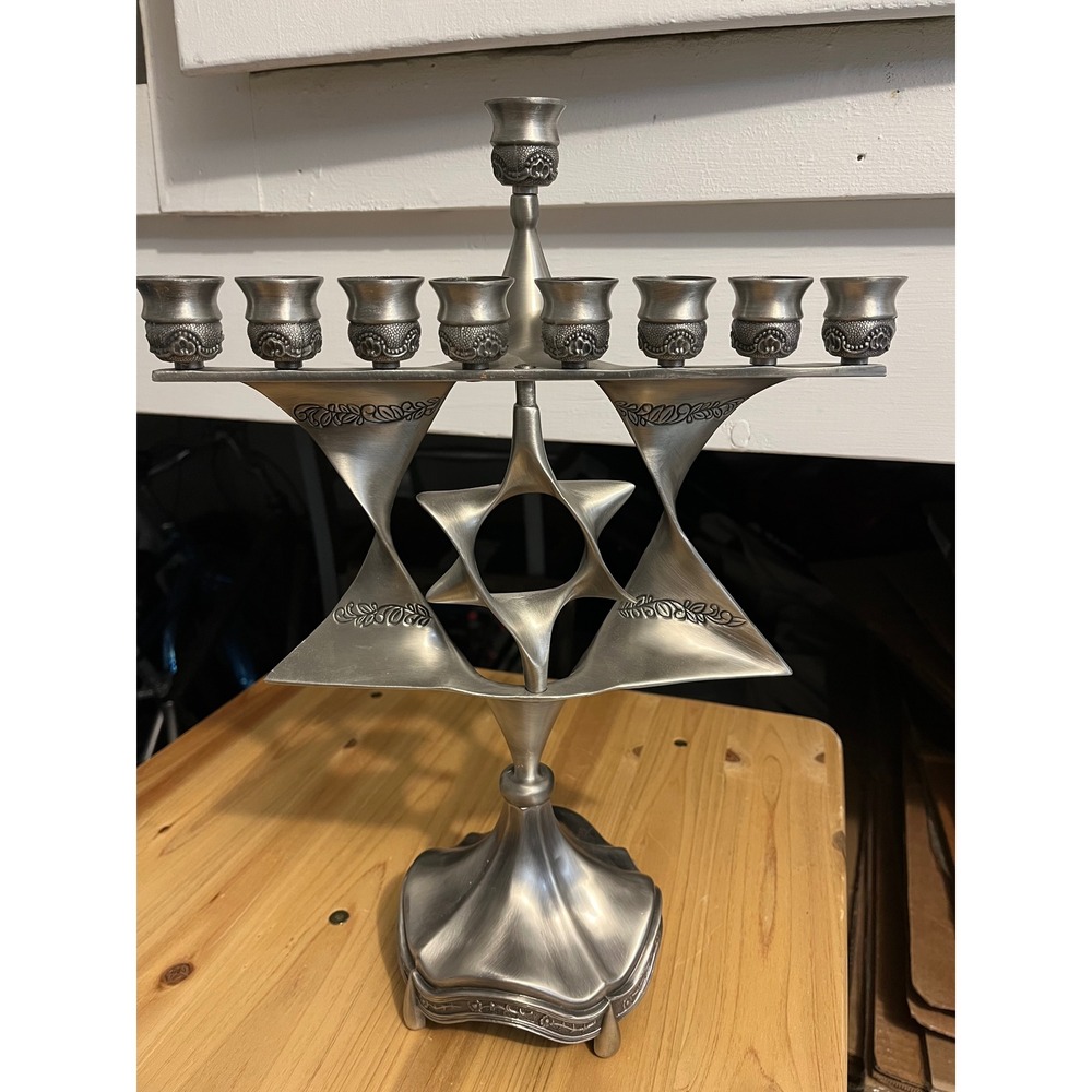 Vintage Kinetic Star of David Menorah Mid Century Modern Israeli Cast‎ Metal